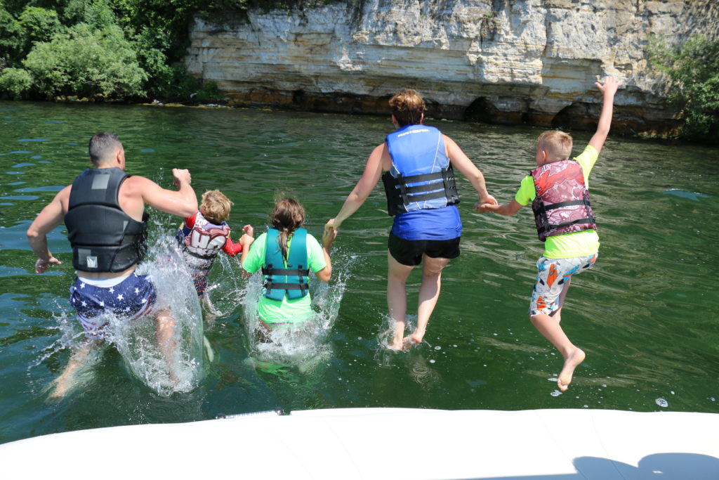 Jumping into lake